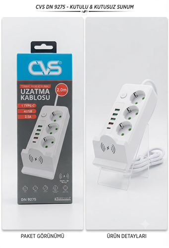 CVS USB GİRİŞLİ 3LÜ AKIM KORUMALI UZATMALI PRİZ  KL:20